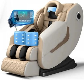 RESIGILAT- Fotoliu de Masaj GAIUS, Masaj role, Masaj airbaguri, Incalzire, Bluetooth, Zero Gravity, 2 Boxe, Moduri Automate, Reflexoterapie si Presopunctura, Display, Suport picioare extensibil, Piele Ecologica, Bej