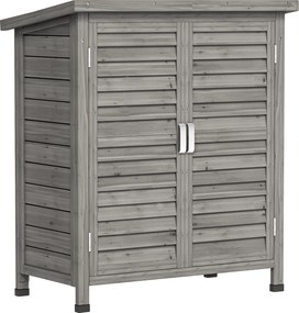 Outsunny Dulap de Grădină din Lemn de Brad cu Uși cu Obloane și 2 Polițe, 87x46,5x96,5cm, Gri | Aosom Romania