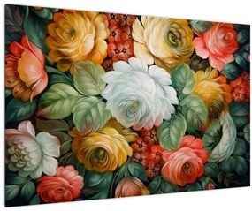 Tablou cu buchet pictat de flori (90x60 cm)