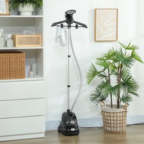 HOMCOM Aparat de Călcat Vertical cu Abur 1.4L cu Bară Extensibilă și 2 Roți Negru | Aosom Romania
