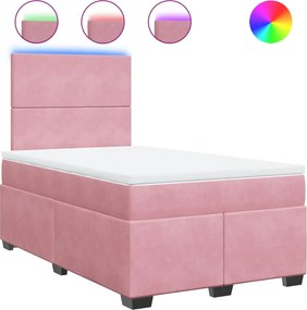 vidaXL Pat box spring cu saltea, roz, 120x200 cm, catifea