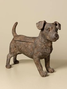 Cutie decorativă din rășină maro în formă de cățel, capac detașabil, finisaj antichizat, 28,5 x 36,5 x 13 cm, „Filou”