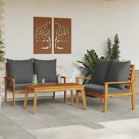 3211799 vidaXL Set mobilier de grădină cu perne, 3 piese, lemn masiv acacia