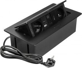 Priza incorporabila in blat Multi Soft GTV, 2 prize Schuko, USB A + C, HDMI, RJ45, negru, 240 x 120 mm Aluminiu Plastic, Negru, L:240 mm; l:120 mm;