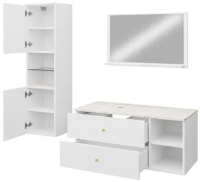 Mobilier baie Kiago II (Alb mat + Marmură bianco + auriu) . 1103959