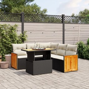 vidaXL Set mobilier de grădină cu perne, 6 piese, negru, poliratan