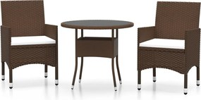 vidaXL Set mobilier bistro, 3 piese, maro, poliratan/sticlă securizată