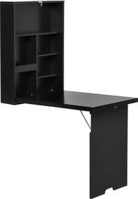 HOMCOM Masă pliantă de perete Birou de perete, incl. tablă de scris, 60 cm x 94,5 cm x 147 cm, Negru | Aosom Romania