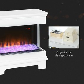 HOMCOM Șemineu Electric 1000W/2000W, Șemineu Electric Independent cu Telecomandă și Protecție la Supraîncălzire, 61x28x66,5 cm, Alb | Aosom Romania