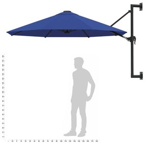 Umbrela de soare de perete cu stalp metalic, albastru, 300 cm Albastru
