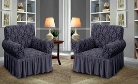 Set 2 Huse elastice pentru fotolii, cu volanas si model Jacquard Cenusiu