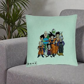 Perna Personalizata Dragon Ball Z Grup Complet, 40x40 cm, Verde Menta, Husa Detasabila, Perna Inclusa, BEKZ®
