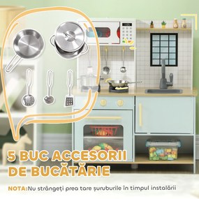 AIYAPLAY Bucătărie pentru Copii 3+ Ani, Bucătărie Jucărie din Oțel Inoxidabil, Lemn și PP, 72x33x85,2 cm, Albastru | Aosom Romania