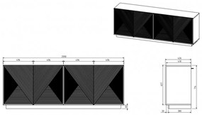 Comodă Asha 200 cm modernă cu partea frontală canelat - cașmir