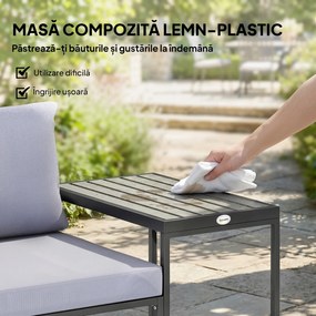 Outsunny Set Bistro Grădină 3 Piese pentru 2 Persoane, Masă și Scaune Exterior cu Șezut Textilen și Perne, Gri | Aosom Romania