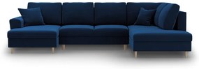 Colțar albastru extensibil, cu spațiu de depozitare cu tapițerie din catifea (cu colț pe partea dreaptă-în formă de "U") Kyoto – Cosmopolitan Design