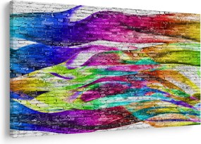 Tablou - Zid de cărămidă cu flăcări colorate (90x60 cm)
