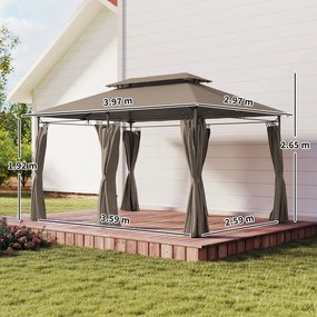 Outsunny Tonnelă de grădină exterioară pavilion 6 coloane acoperiș dublu 12 orificii de drenaj metal 3x4m kaki | Aosom Romania