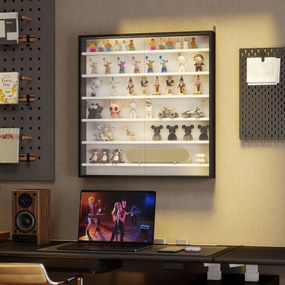 HOMCOM Dulap Tip Vitrină de Expoziție cu Rafturi Reglabile, Montată pe Perete, Negru | Aosom Romania