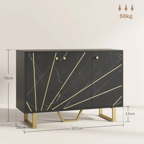 HOMCOM Bufet de depozitare pentru salon cu 2 dulapuri 3 uși și raft reglabil, picioare din metal, aspect marmură neagră | Aosom Romania