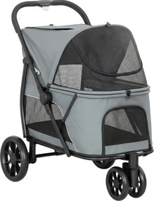 PawHut Cărucior pentru Câini Pliabil cu 3 Roți Ferestre din Plasă Pernă Lavabilă Pentru Orice Teren Sarcină 20 kg 92x63x95 cm Gri | Aosom Romania