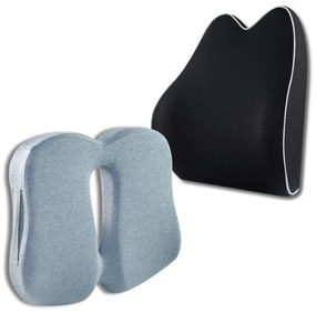 Set Perna de Sezut Coccis suport si Perna Lombara Confort, Suporto Confort Complet, Pentru scaun Slim de birou sau masina, Negru / Gri