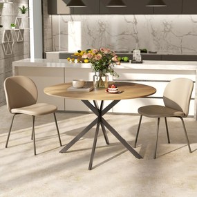 HOMCOM Masă de dining rotundă pentru 4 persoane 120 cm stil industrial cu plank aspect lemn, picioare incrucisate din oțel, stejar | Aosom Romania