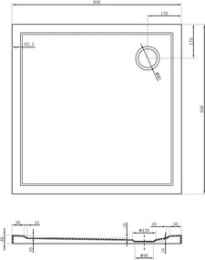 Mexen Flow cadă de duș pătrată slim 95 x 95 cm, alb lucios - 46S109595
