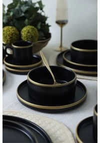 Set de veselă 20 piese — negru/auriu, din ceramică stoneware