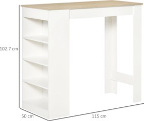 HOMCOM Masă de bar pentru 2 persoane, masă înaltă stand-up cu 4 rafturi deschise, 115x50x102,7cm, alb și lemn natural | Aosom Romania