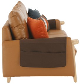 Canapea complet tapiţată 3 locuri, piele / piele ecologică maro auriu, LINSY