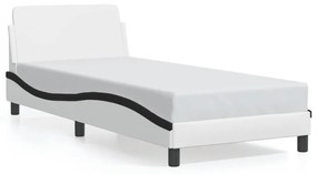 373124 vidaXL Cadru de pat cu tăblie, alb și negru, 90x200 cm piele ecologică