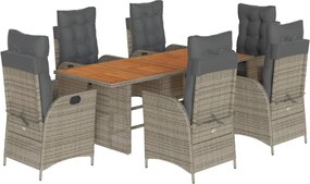 vidaXL Set mobilier de grădină cu perne, 7 piese, gri, poliratan
