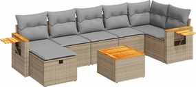 vidaXL Set canapele de grădină, 8 piese, cu perne, bej, poliratan
