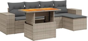 vidaXL Set mobilier grădină cu perne, 6 piese, gri, poliratan