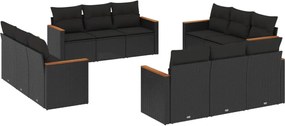 vidaXL Set canapele de grădină, 12 piese, cu perne, negru, poliratan
