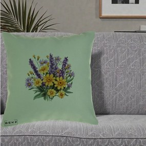 Perna Decorativa Lavanda cu Margarete Galbene si Lila, 40x40 cm, Verde, Husa Detasabila, Perna Inclusa, BEKZ®