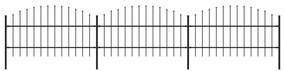 Gard de gradina cu varf sulita, negru, (0,75-1) x 5,1 m, otel 1, 75-100 cm, 5.1 m