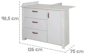 Comodă de copii albă joasă cu masă de schimbat 126x99 cm Mila – Roba
