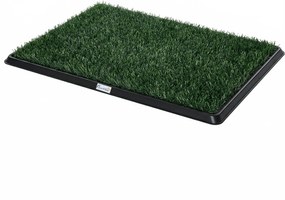 PawHut Toaletă pentru câini 76 x 50,5 cm cu 2 gazonuri artificiale lavabile, toaletă pentru căței pentru câini, pentru balcon și acasă Negru+Verde | Aosom Romania