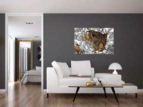 Tablou - Leopard între flori (90x60 cm)