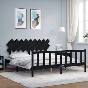 3193485 vidaXL Cadru de pat cu tăblie Super King Size, negru, lemn masiv