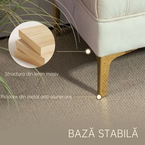 HOMCOM Bancă cu Husă Capitonată, Bancă Tapițată din Catifea cu Picioare Metalice, 118x45x42 cm, Bej | Aosom Romania