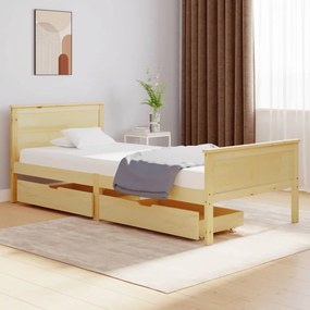 Cadru de pat cu 2 sertare, 90x200 cm, lemn masiv Maro, 90 x 200 cm, 2 Sertare