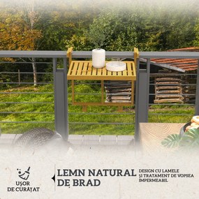 Outsunny Masă Suspendată de Exterior, Masă Reglabilă pentru Balustradă, Blat Suport cu Montare pe Perete, 68x65x40,5-55 cm, Tec | Aosom Romania