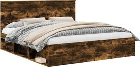 vidaXL Cadru de pat Stejar fumuriu 200 x 200 cm Lemn de pin masiv