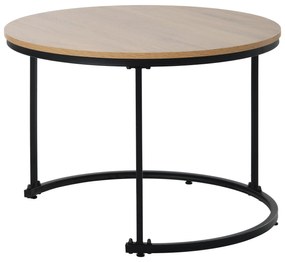 Set de 2 Măsuțe de Cafea Rotunde, Măsuțe Suprapozabile din MDF cu Structură din Metal, Design Economisire Spațiu, Masă Mare: 50 x 70,5 cm, Masă Mică: 45,5 x 44 cm, Naturale