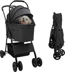 vidaXL Carucior pentru Pisici Pliante Negru 81 x 47 x 99 cm Poliester