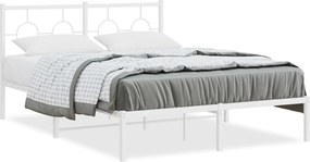 vidaXL Cadru de pat metalic cu tăblie, alb, 135x190 cm