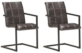 vidaXL Scaune de bucătărie cantilever, 2 buc., gri, piele naturală